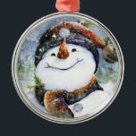 Ornamento De Metal Snowman<br><div class="desc">Bonito boneco de neve decora este ornamento</div>