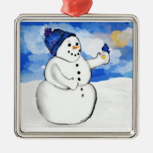Ornamento De Metal Snowman Birdfeeder Ornament (Frente)