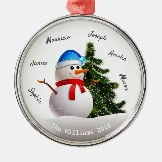 Ornamento De Metal Snowman De Natal Com Nomes Familiares (Frente)