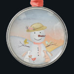 Ornamento De Metal Snowman e Winter Woodland Amigos<br><div class="desc">Esta bela coleção vibrante de impressões de desenho para crianças, apresenta uma variedade de animais bonitos de aquarela numa cena de neve de inverno e um adorável boneco de neve cercado por árvores cobertas de neve escutando com a neve luminosa do sol brilhante, enquanto a neve cai. Esta bela ilustração...</div>