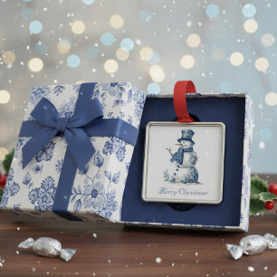 Ornamento De Metal Snowman no Delft Blue personalizável