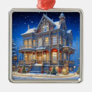 Ornamento De Metal Snowy Christmas House