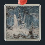 Ornamento De Metal Snowy Forest in Winter (por Andreas Achenbach)<br><div class="desc">Este design apresenta uma pintura aquosa do artista alemão Andreas Achenbach (1815-1910), que foi associado ao movimento romântico e à Escola de Arte de Düsseldorf. Ele mostra uma bela cena florestal no inverno. As árvores e o chão estão cobertos de neve branca. A paisagem é fortemente arborizada com árvores, mas...</div>
