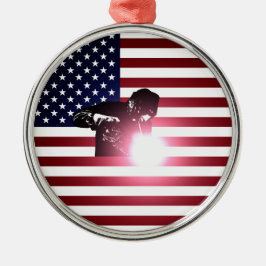 Ornamento De Metal Soldador e bandeira americana