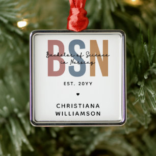 Ornamento De Metal Solteiro Personalizado de Ciência BSN na Enfermage