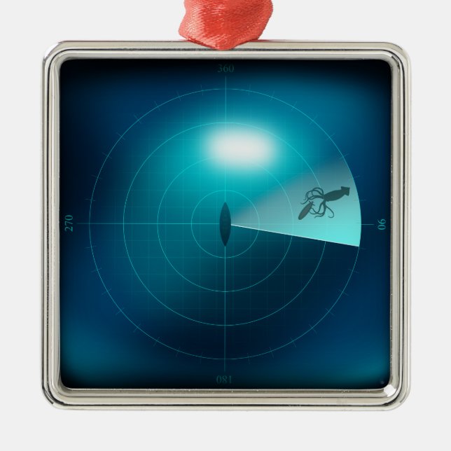 Ornamento De Metal Sonar de Navio Detectando Monstro do Mar Kraken Ná (Frente)