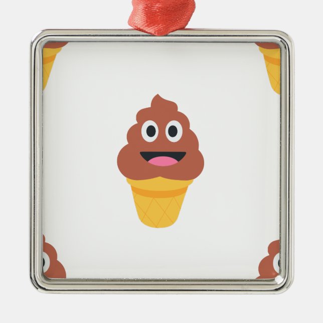Ornamento De Metal sorvete cone poo emoji (Frente)