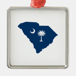 Ornamento De Metal South Carolina em azul e em branco
