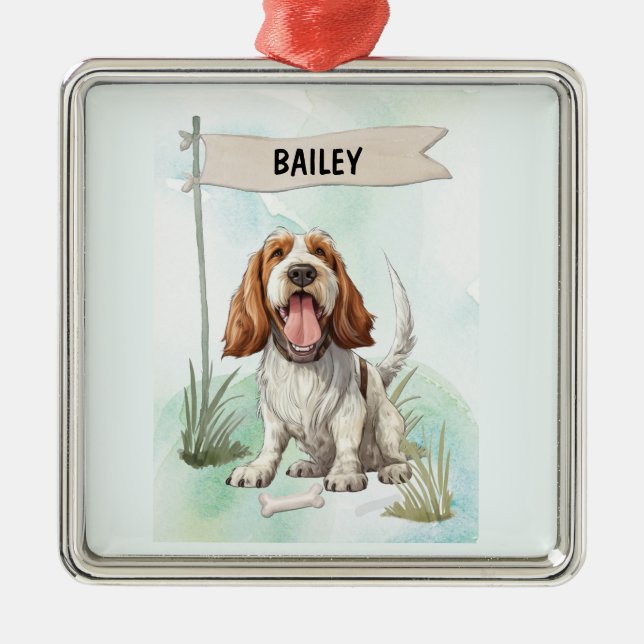 Ornamento De Metal Spinone Italiano Watercolor Personalized Dog (Frente)