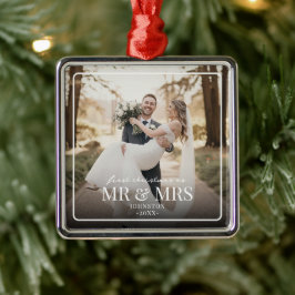 Ornamento De Metal Sr. e Sra. Primeiro Natal Personalizado com Foto