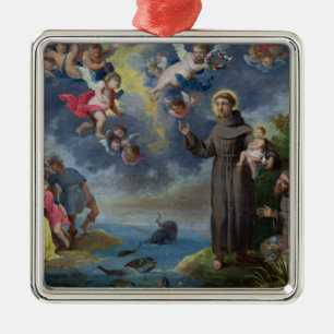 Ornamento De Metal St Anthony de Pádua que Preaching aos peixes