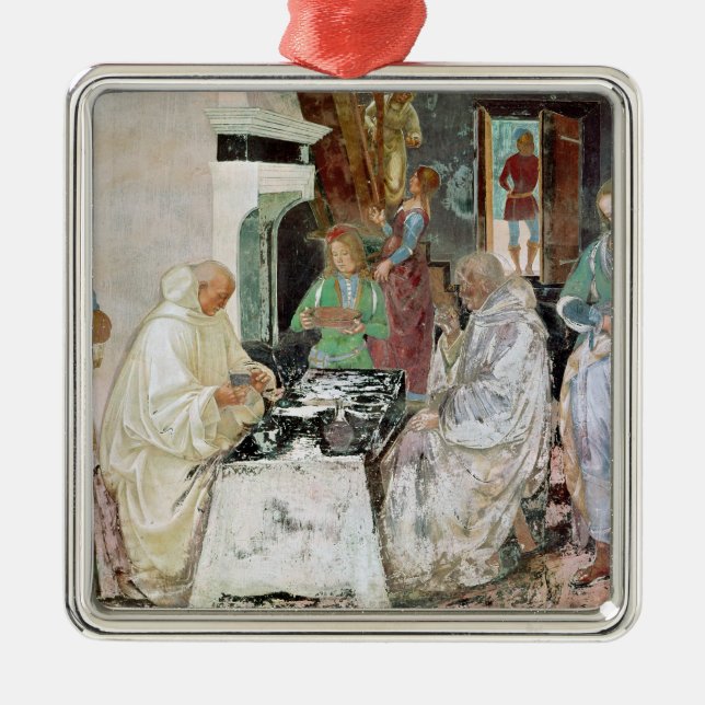 Ornamento De Metal St. Benedict que recebe a hospitalidade (Frente)