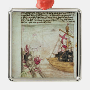 Ornamento De Metal St. Brendan em seu navio