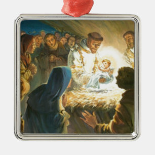 Ornamento De Metal St Francis com natividade do presente do Natal de