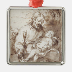 Ornamento De Metal St Joseph com a criança de sono do cristo (caneta