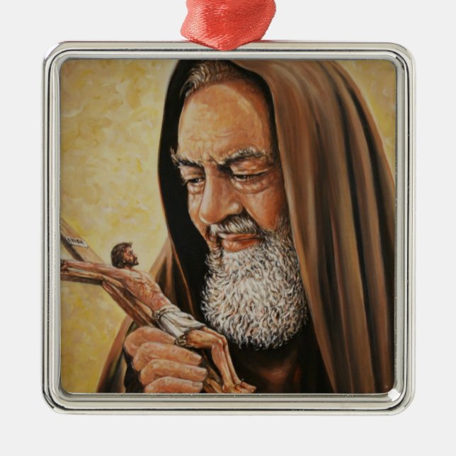 Ornamento De Metal St. Padre Pio com crucifixo (Frente)