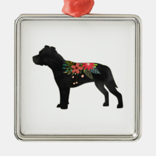 Ornamento De Metal Staffie Dog Breed Boho Floral Silhouette