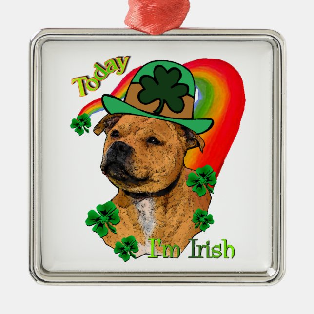 Ornamento De Metal Staffordshire Bull Terrier St Patricks (Frente)