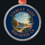 Ornamento De Metal Stanley Park Vancouver Canadá Arte Afetada Retroat<br><div class="desc">Stanley Park num estilo de arte vetorial. Como primeiro parque de Vancouver,  com seus jardins cada vez mais florescentes,  áreas costeiras primitivas e cerca de 500.000 cedros,  abetos e árvores de cicuta.</div>