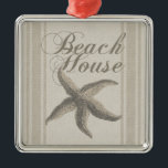 Ornamento De Metal Starfish Beach House Seashore Coastal<br><div class="desc">Esta casa de praia - A imagem do peixe-estrela tem um fundo arenoso e bronzeado, com um padrão que se parece com canvas. Isto é perfeito para a casa de praia, e te deixa no clima para o verão. A decoração da casa de praia deve estar calmando, e sentir que...</div>