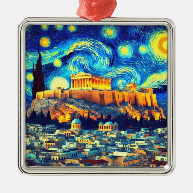 Ornamento De Metal Starry Night Acropolis Athens Grécia (Frente)