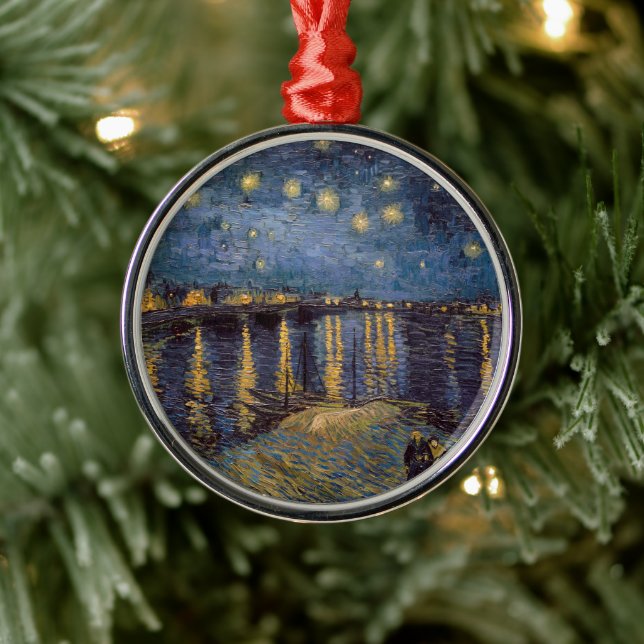 Ornamento De Metal Starry Night Over Rhone River por Vincent Van Gogh (Árvore)