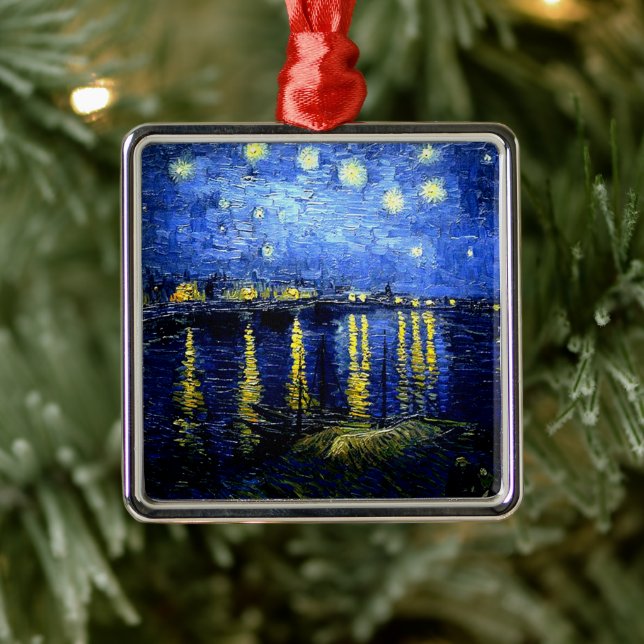 Ornamento De Metal Starry Night over the Rhone, por Vincent van Gogh (Árvore)