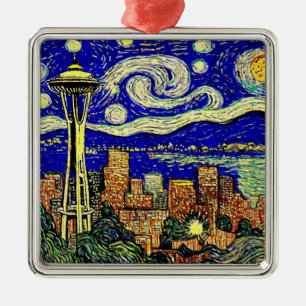 Ornamento De Metal Starry Night Seattle Washington