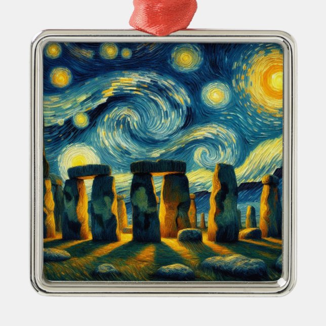 Ornamento De Metal Starry Night Stonehenge (Frente)