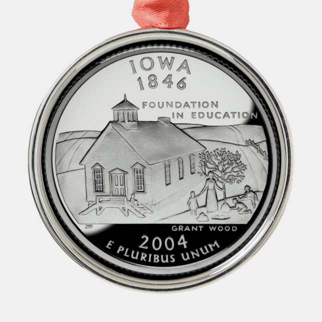 Ornamento De Metal State Quarter of Iowa Reverse Side Faux (Frente)