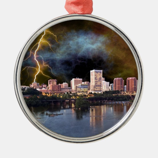 Ornamento De Metal Stormy Richmond Skyline (Frente)