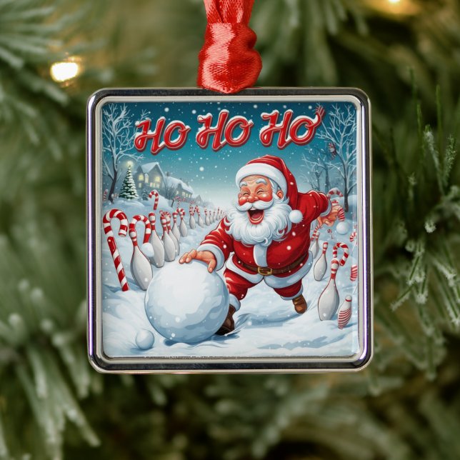 Ornamento De Metal Striking Santa Bowling Candy Cane Lane Personalize (Árvore)