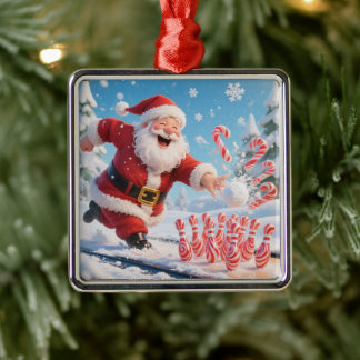 Ornamento De Metal Striking Santa Bowling Candy Cane Lane Personalize