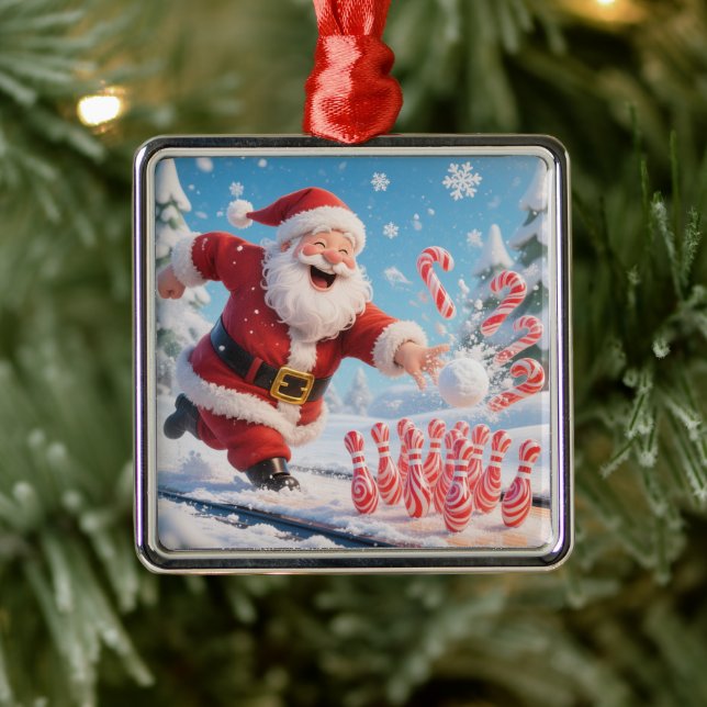 Ornamento De Metal Striking Santa Bowling Candy Cane Lane Personalize (Árvore)