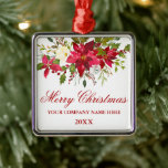 Ornamento De Metal Sua Empresa Watercolor Red Poinsettia Floral<br><div class="desc">Sua Empresa Watercolor Red Poinsettia Floral Personalizada Ornament</div>