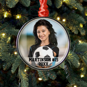 Ornamento De Metal Sua foto personalizada de futebol ou seu esporte