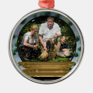 Ornamento De Metal Sua própria foto em um quadro de Snowglobe! -