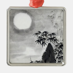Ornamento De Metal Sumi-e japonês do cenário da lua da noite do