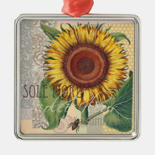 Ornamento De Metal Sunflower Vintage Damask Flower Art