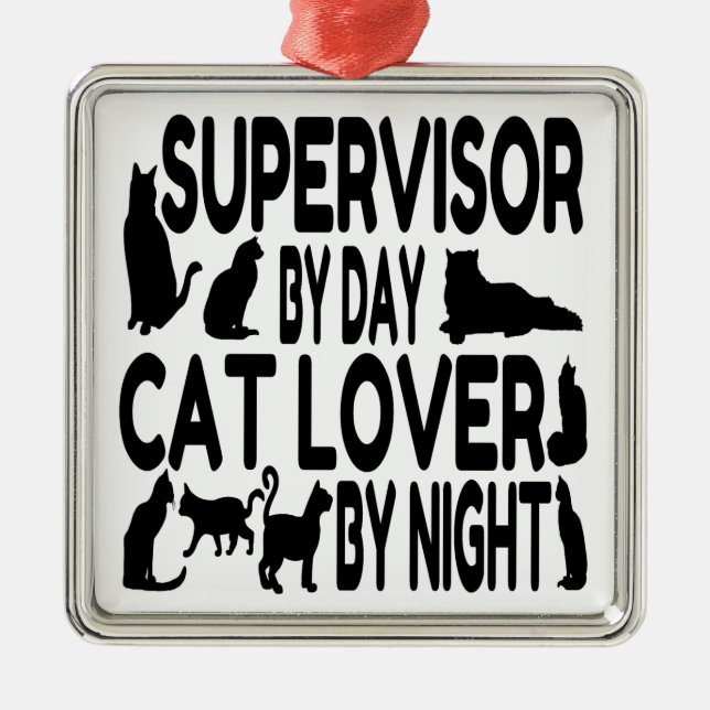 Ornamento De Metal Supervisor do Cat Lover (Frente)