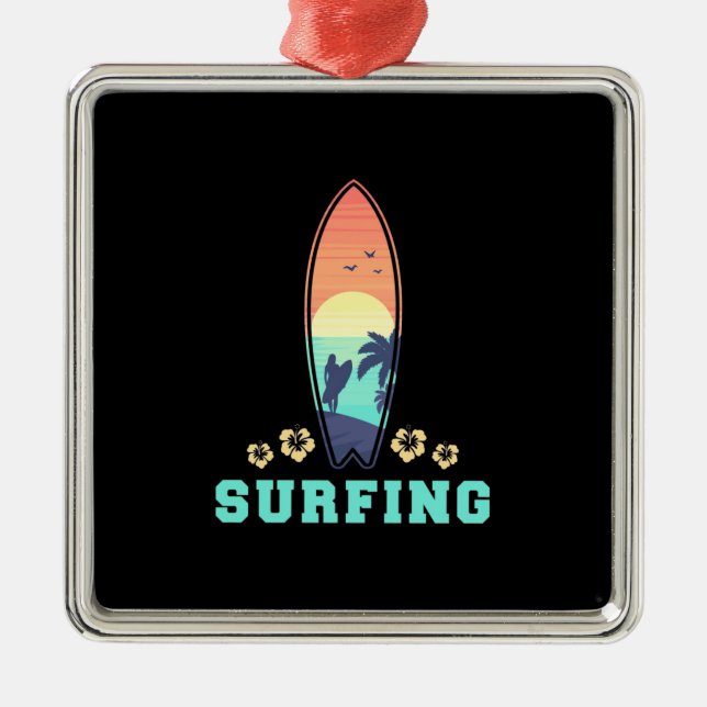 Ornamento De Metal Surfe E Flor (Frente)