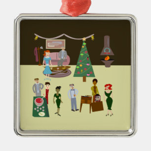Ornamento De Metal Swanky Vintage Cartoon Holiday Party Art