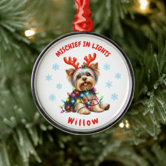 Ornamento De Metal Sweet Watercolor Yorkshire Terrier Snowflakes Cão