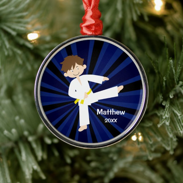 Ornamento De Metal Taekwondo Karate Yellow Belt Boy Personalizado (Árvore)