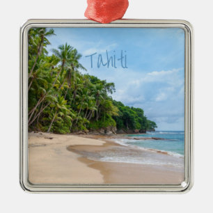 Ornamento De Metal Tahiti Sand Beach Blue Sky Palm Trees