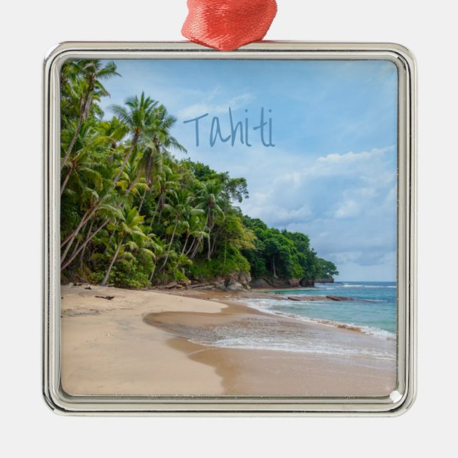 Ornamento De Metal Tahiti Sand Beach Blue Sky Palm Trees (Frente)