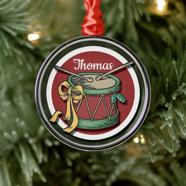 Ornamento De Metal Tambor De Natal Com Seu Nome (Árvore)