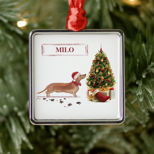 Ornamento De Metal Tan Dachshund Engraçado Cachorro de Natal com Árvo (Árvore)