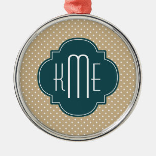 Ornamento De Metal Tan Sand Bolinhas Teal Quatrefoil Monograma
