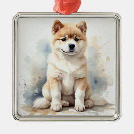 ORNAMENTO DE METAL TAN & WHATERCOLOR AKITA DOG